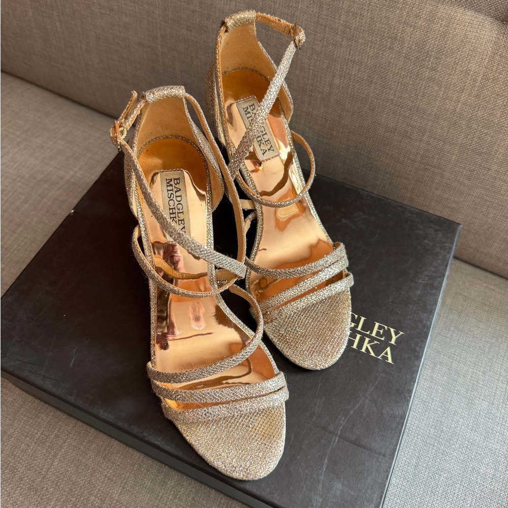 Badgley Mischka Gold Strappy Heels